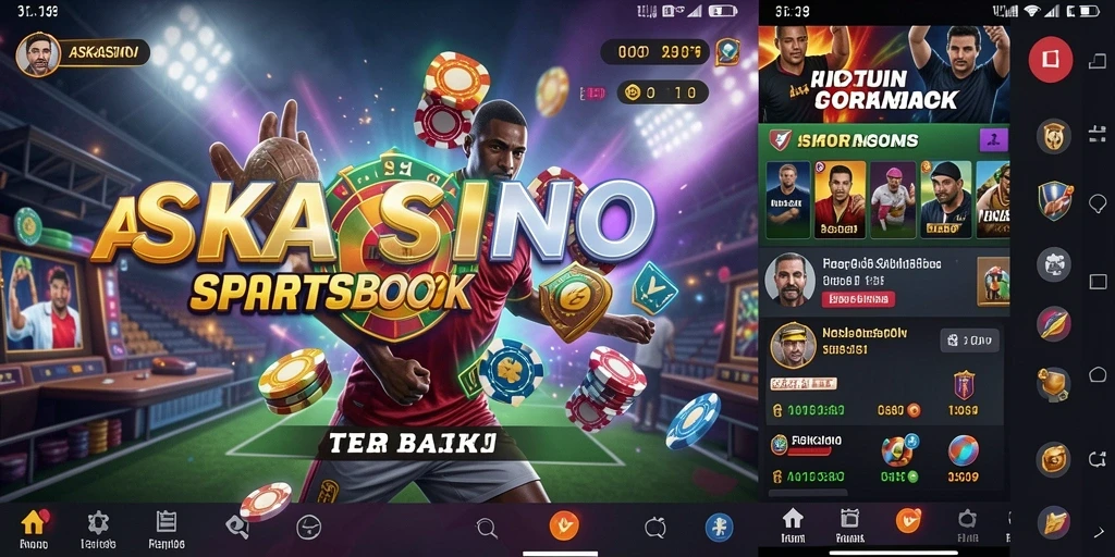 Screenshot gameplay Sportsbook yang menunjukkan taruhan langsung dan pilihan olahraga.