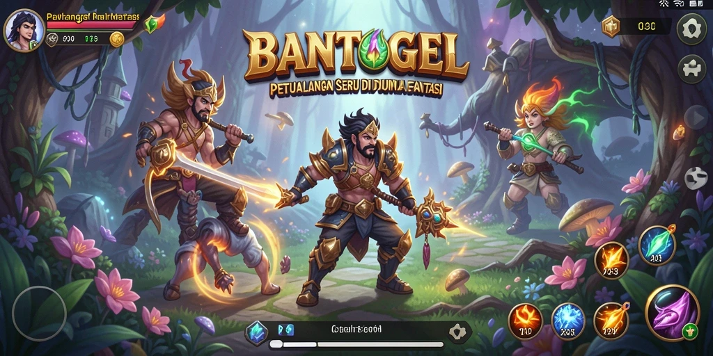 Screenshot menunjukkan karakter dalam aksi bertarung melawan monster di BANTOGEL.