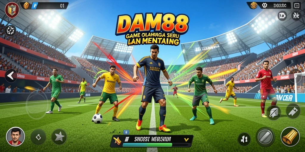 Screenshot utama DAM88 menampilkan pemain dalam aksi seru di lapangan olahraga.
