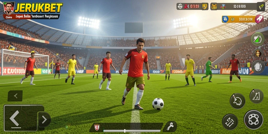 Tampilan gameplay JERUKBET menampilkan aksi seru sepak bola.