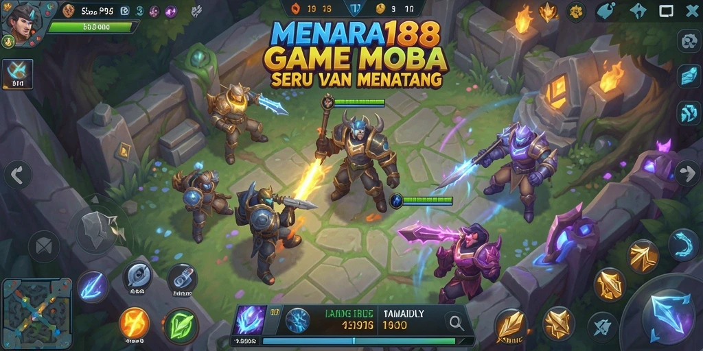 Screenshot gameplay MOBA intens dengan aksi seru dan karakter beragam.