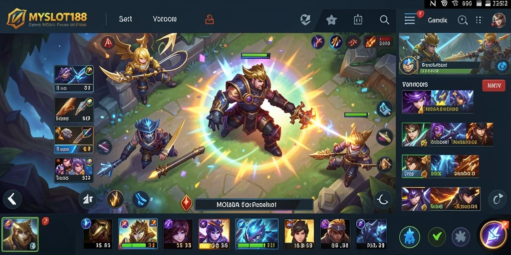 Tampilan seru dan intens dari gameplay MYSLOT188 dalam pertempuran MOBA.