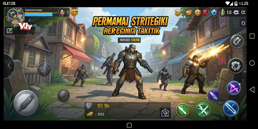 Screenshot gameplay OLX128 yang menunjukkan strategi pertempuran mendalam.