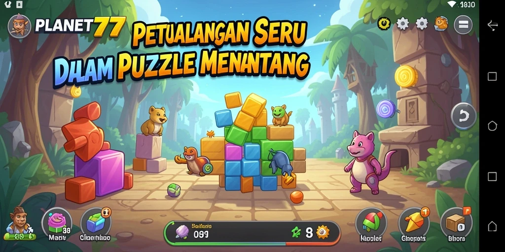 Tampilan gameplay PLANET77 yang penuh tantangan puzzle menarik.