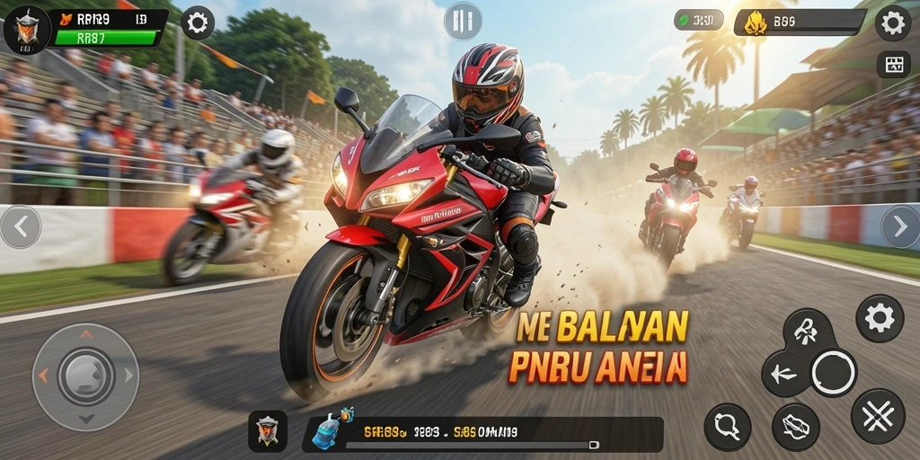 Gameplay balapan motor yang mendebarkan dalam RR89.