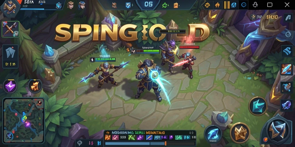 Gameplay seru SPINGOLD dengan tim strategis dan pertarungan epik.