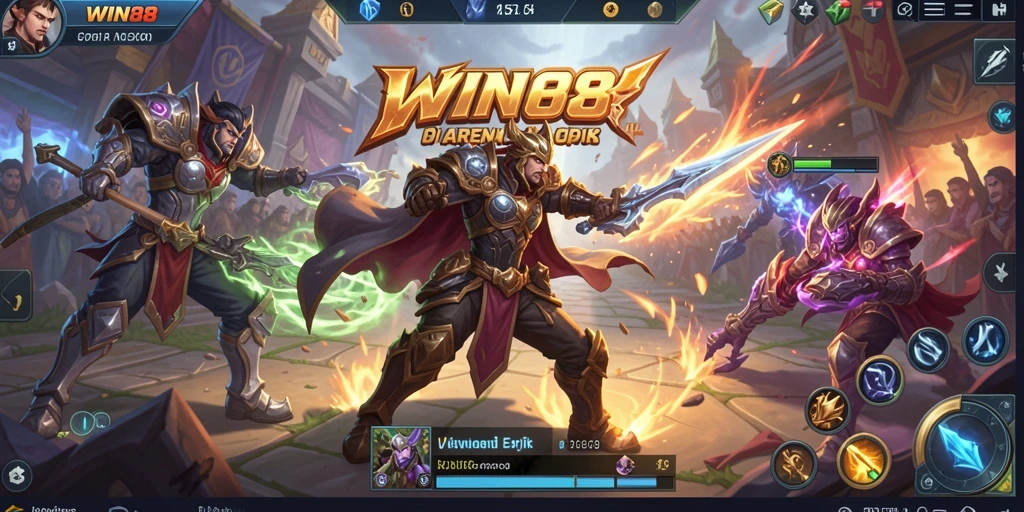 Screenshot gameplay WIN88 menampilkan pertarungan seru dalam arena MOBA.